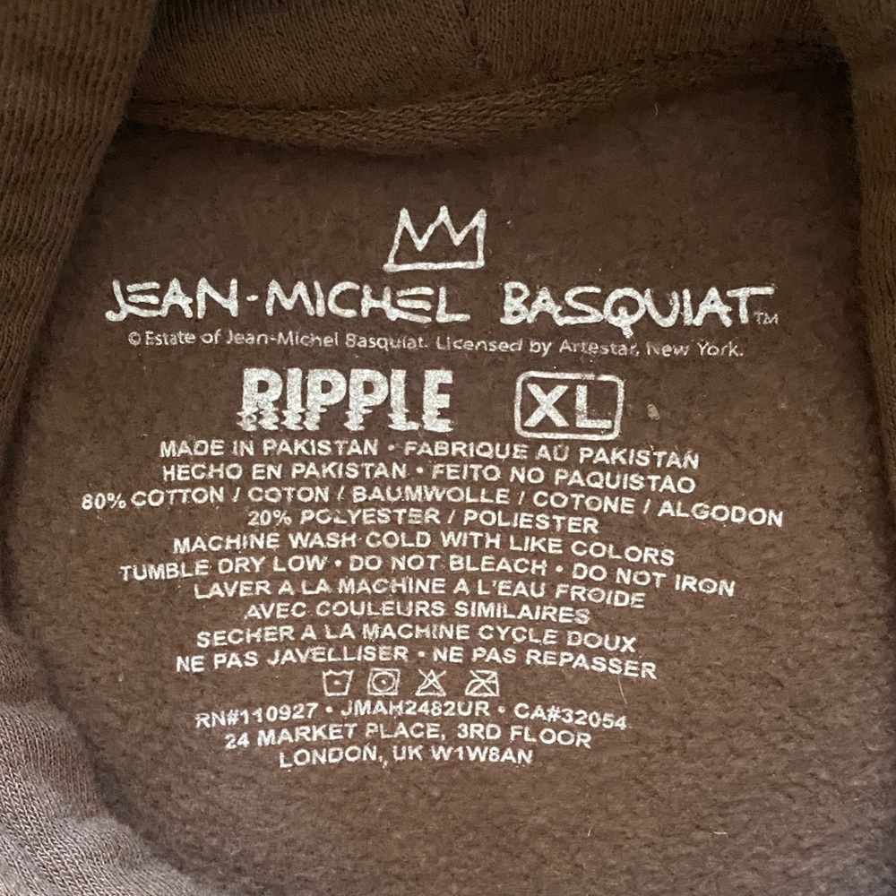 Jean Michel Basquiat Brown Hoodie by Ripple. Embroidered “LOVE IS A LIE” XL - Picture 7 of 11